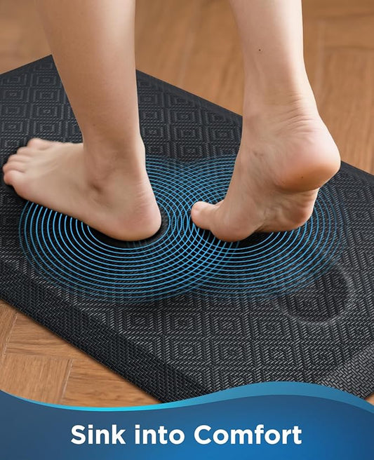 Ophanie Anti Fatigue Cushioned Mat, 3/4 inch Thick, Kitchen Mats for Floor, Kitchen Rugs, Waterproof, Comfort Ergonomic Standing Mat for Office, Home, Standing, 20 x 48 Black Non-Slip Ridged Bottom