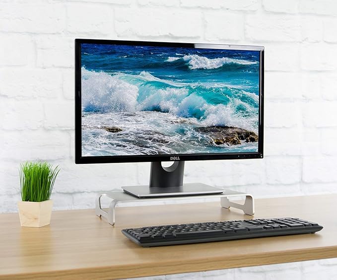VIVO Silver Aluminum 16 inch Wide Monitor Riser, Ergonomic Desktop Stand, Modern Tabletop Organizer STAND-V000H