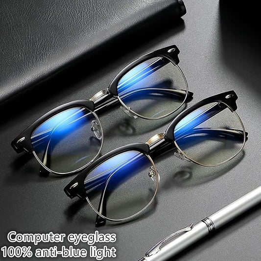 Computer Gaming Blue Light Blocking Glasses Half frame Retro Semi Rimless Clear Lens Glasses Eyewear Men Women plus POLARIZED male sunglasses