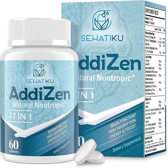 17-in-1 Brain Supplement for Memory and Focus | Natural Nootropics Brain Supplement for Brain Cognition, Energy | High Absorption | L-Theanine, Phytonutrient Blend and Vitamins B6, B12 | 60 Tablets