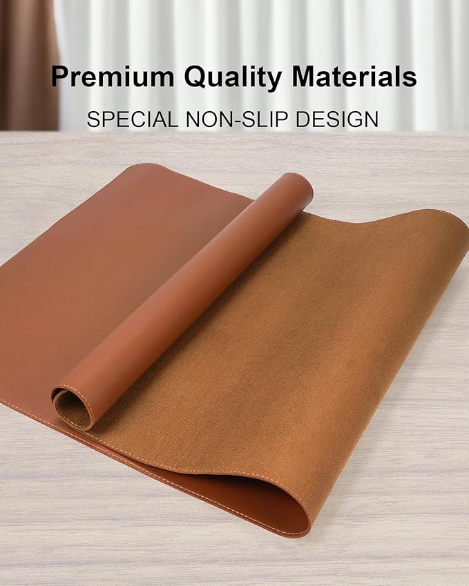 Non-Slip Desk Pad,Mouse Pad,Waterproof Leather Desk Table Protector,Non-Slip PU Leather Desk Blotter, Easy Clean Laptop Desk Writing Mat for Office Work/Home/Decor(Brown, 24" x 13.7")