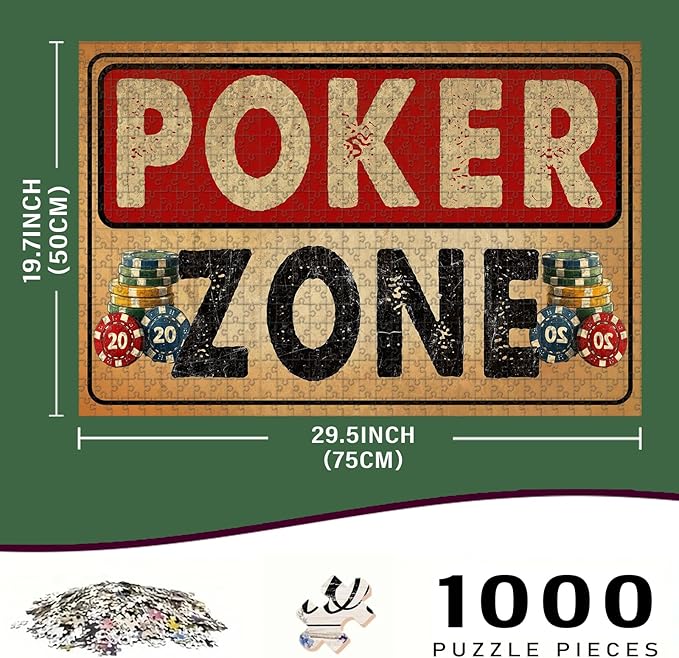 1000 Piece Wooden Poker Zone Jigsaw Puzzle Adults & Kids Difficult Brain Teaser for Focus Training & Quiet Family Time 29.5x19.7 Inch