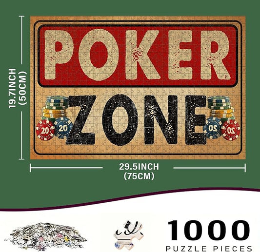 1000 Piece Wooden Poker Zone Jigsaw Puzzle Adults & Kids Difficult Brain Teaser for Focus Training & Quiet Family Time 29.5x19.7 Inch