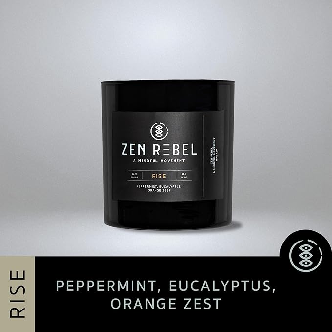 Aromatherapy Candle Rise - Morning Energy Boost with Peppermint, Eucalyptus, and Orange Zest - Stress Relief Soy Candle for Home, Office, Spa, and Gym