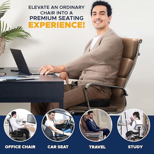 EcoNour Gel Seat Cushion – Office Chair Cushions for Sciatica & Tailbone Pain Relief – Coccyx Memory Foam Desk Chair Support & Car Seat Cushion – Back Pain Relief Pillow for Long Sitting