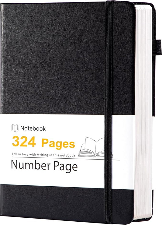 Yoment Journal for Men Women 324 Pages Leather Journals for Writing A5 Hardcover Journaling Notebooks 100 GSM Thick College Ruled Notebooks for Work School Note Taking, Black