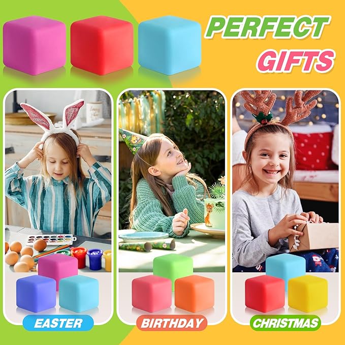 40 Pack Slow Rising Stress Cube Fidget Toys, Squishy Balls Sensory Fidget Toys for Kids Adults, Square Shape Fidgets for Classroom, Party Favors Pull Stretch Squishy Toy Classroom Prize Box Toys