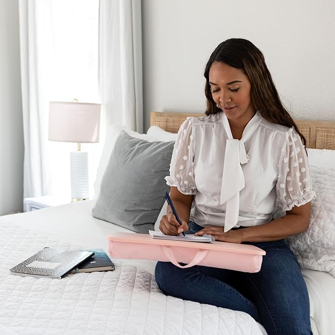 LAPGEAR Original Lap Desk – Large (17.9” x 13”) | Fits Up to 17.3” Laptops | Cushioned with Device Ledge, Pencil Tray & Handle | Portable & Lightweight | 12-Pack | Rose Quartz – Style No. 45004