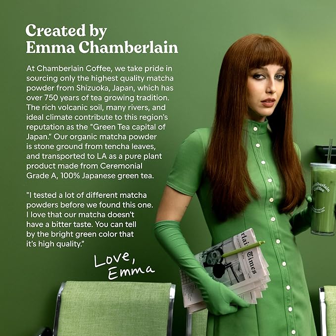 Chamberlain Coffee Ceremonial Grade Matcha Powder - Vegan Japanese Matcha, Gluten-Free Organic Green Tea Powder for Hot and Iced Drinks, Made with Premium Organic Ingredients - 1.06 Oz