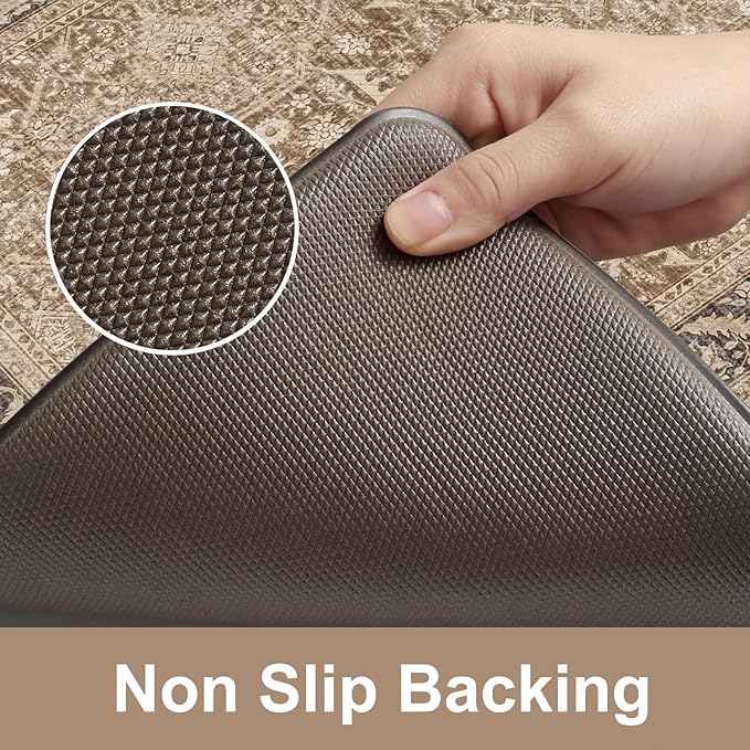 KIMODE Kitchen Mats Cushioned Anti Fatigue, Summer Boho Distressed Kitchen Rugs Sets of 2, Padded Kitchen Floor Mats, Non Slip Standing Mats for Sink Laundry Office Desk Brown 20"x71"+20"x32"