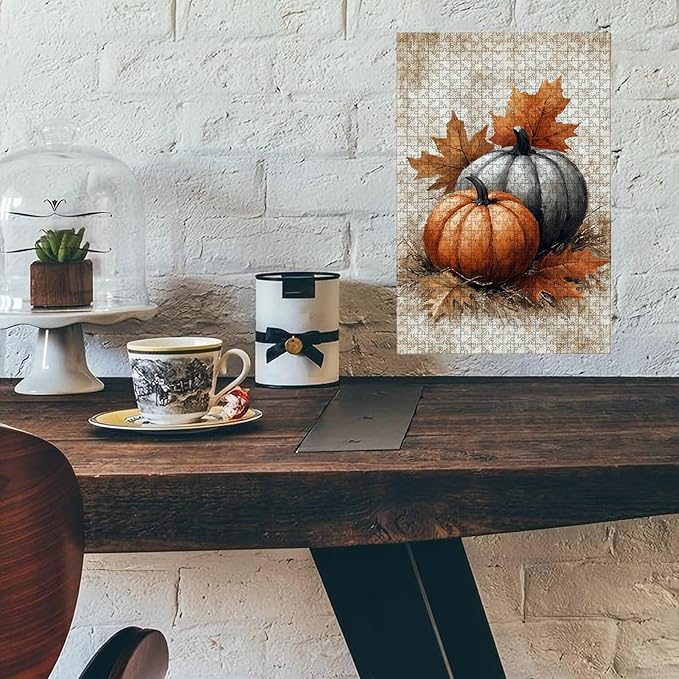 500 Piece Wooden Jigsaw Puzzle Fall Pumpkin Patch Adults Dementia Therapy Tool Gentle Cognitive Exercise Stress Relief Memory Boosting Quiet Play for Elderly Care & Home 20.4x15 Inch