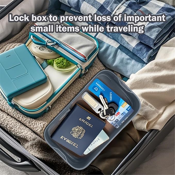 SANIDIKA Lockable Storage Box,Medicine Lock Box,Medical Lockbox,Cell Phone Locked Jail,Refrigerator Snack Food Safe Containers Bin for Personal Items,Home Office Organization,Travel Case,Gift (Navy)