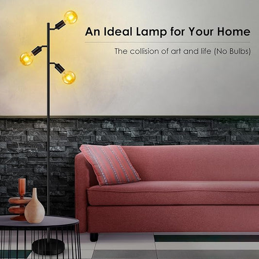 BoostArea Tree Floor Lamp, Industrial Floor Lamp, Modern Standing Lamp with Adjustable 3 Light, E26 Socket, Foot Switch, Minimalist Metal Stand Up Lamp Pole Lamps for Living Room, Bedroom(No Bulbs)