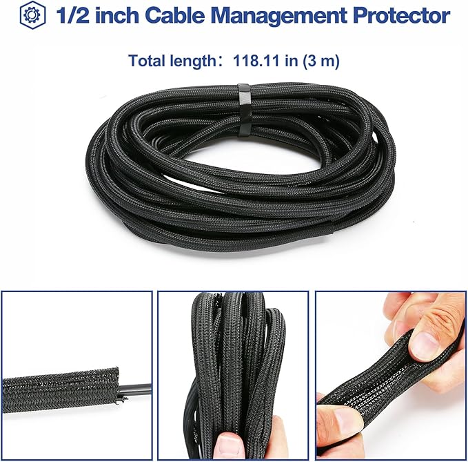 JOTO 1 Pack Cable Management Sleeve, 10 Feet Cord Organizer System with Zipper for TV Computer Office Home Entertainment, Flexible Cable Sleeve Wrap Cover Wire Hider System -Black