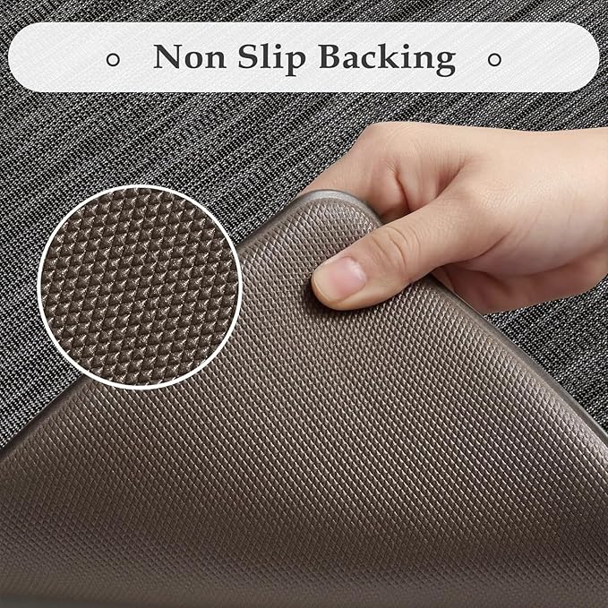 KIMODE Anti Fatigue Kitchen Mats 17"x47"+17"x29", Dark Grey Farmhouse Kitchen Rugs Sets of 2, Paded Kitchen Floor Mats, Textilene Kitchen Mat for Floor Non Slip, Standing Mat for Laundry Sink Desk