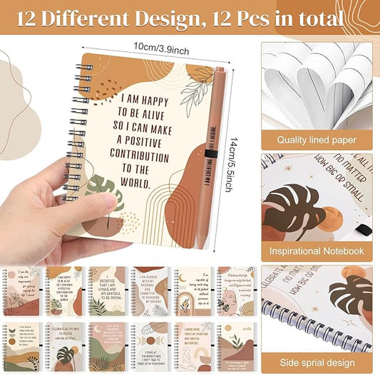 Kosiz 24 Pcs/12 Set Positive Affirmation Gifts Gratitude Spiral Notebooks with Pens Motivational Encouragement Notepads Daily Affirmations Journal for Women (Rainbow)