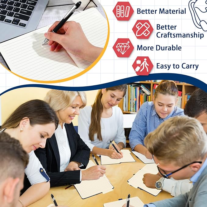 15 Pack Journal Notebook Bulk A5 Hardcover Notebook Classic Journal Set with Pen Holder with 15 Pcs Pens for School Business Work Travel Writing (Black)