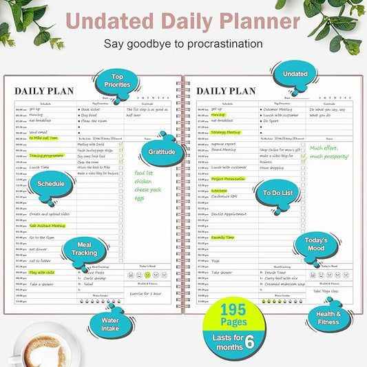Asten Daily Planner with To Do List, Hourly Agenda, Spiral Notebook - Day Planner for Women, Men & ADHD - 8.5" x 11" (Pale Pink)