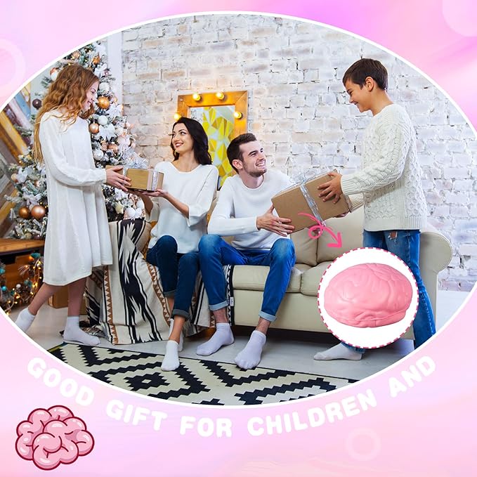 Jenaai 30 Pcs Brain Stress Ball Halloween Squeeze Toy 2.76 Inch PU Hand Muscle Exercise Pressure Ball Funny Stress Relief Toy for Teens Adults Improving Grip Strength Release Pressure(Pink)