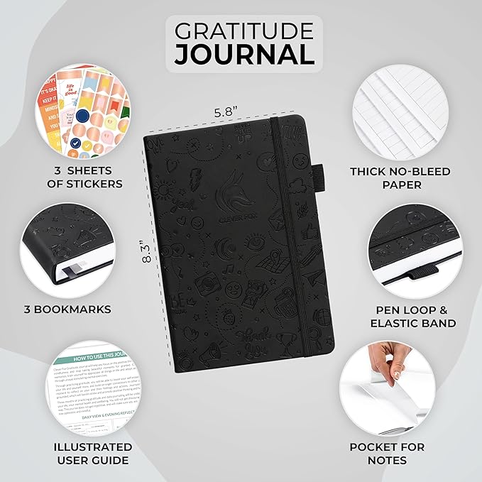 Clever Fox Gratitude Journal – Happiness, Positivity & Affirmation Daily Journal – Inspirational Daily Notebook – 3 Months, A5 (Black)