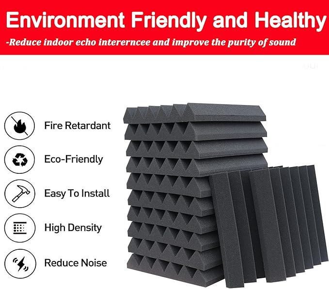 24 Pack Acoustic Panels,2" x 12" x 12"Sound Proof Foam Panels for Wall,Fireproof Absorbing Noise Cancelling Panels,to Absorb Noise and Eliminate Echoes. (12 red+12 black)