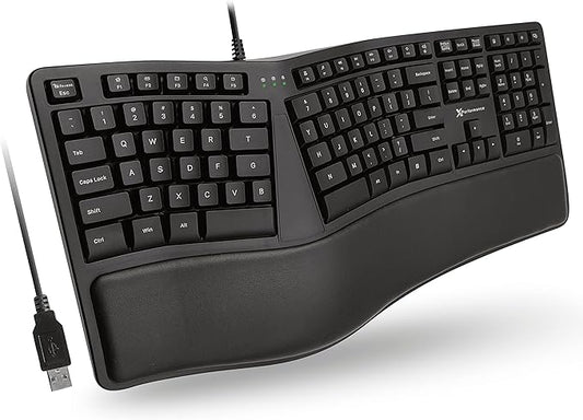 X9 Wired Ergonomic Keyboard with Cushioned Wrist Rest - Type Comfortably Longer - USB Wired Split Keyboard for Laptop, PC & Chrome Computer with 110 Ergo Keys & 5ft Cable