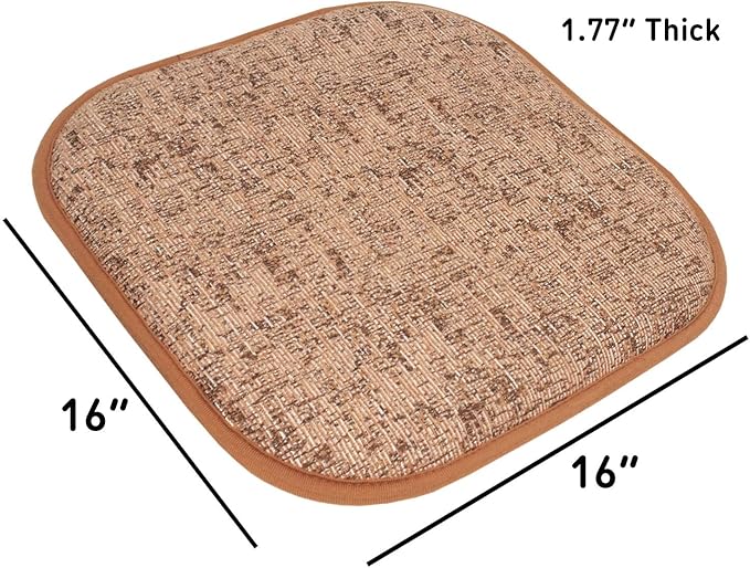 Sweet Home Collection Chair Cushion Memory Foam Pads Honeycomb Pattern Slip Non Skid Rubber Back Rounded Square 16" x 16" Seat Cover, 2 Pack, Broadway Rust/Brown