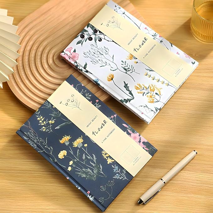 Floral Journal for women, Floret Hardcover Notebook, A5, 6x8, Medium Ruled Notebook, Lay-flat, Linen Journal, Notebooks for School, Writing Journal, Reading Journal, Plant Journal, Navy Blue