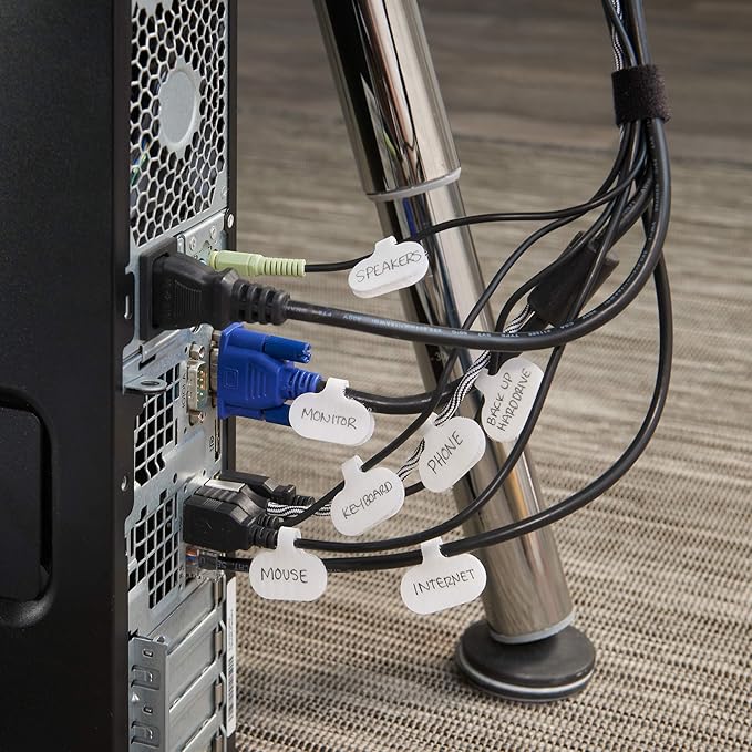 Cable Labels by Wrap-It Storage, Regular, White (36 Pack) - Write On Cord Labels, Wire Labels, Cable Tags and Wire Tags for Cable Management and Electronics, Computers. Great Stocking Stuffer