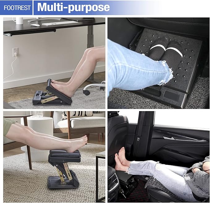 Foot Rest for Under Desk at Work 4-Level Height Adjustable, Ergonomic Foldable Footrest for Office, Gaming,Computer, Soft & Removable Pad Desk Foot Stool Suitable for All Seasons (Gray)