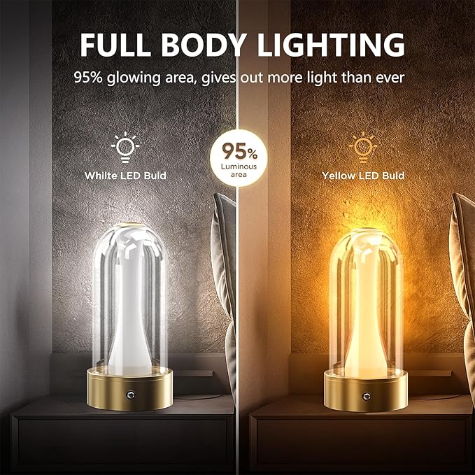 USB Rechargeable LED Table Lamp, 3 Color Changing Modes Bedside Lamp, Portable Touch Button Mood Light for Bedroom, Camping