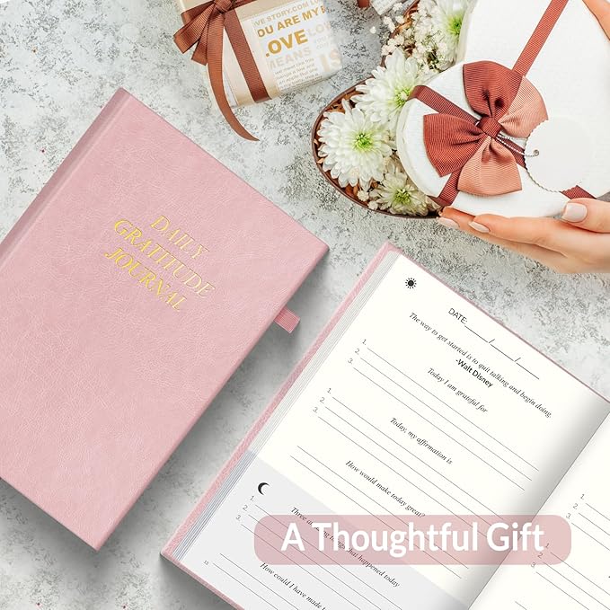 SUNEE Daily Gratitude Journal – Simple 5 Minute Journal for Daily Reflection, Build Positivity and Mindfulness, Undated Minimalist Planner for Women & Men (Pink)
