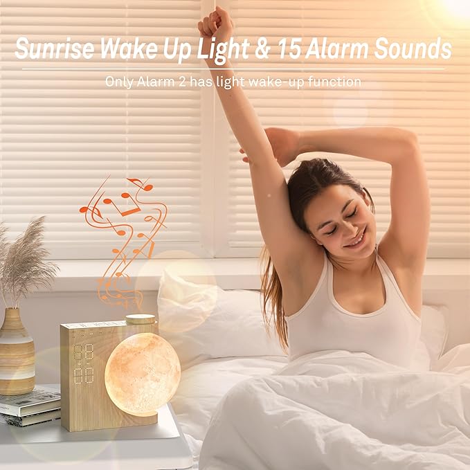 AIRIVO Alarm Clock for Bedrooms, Sunrise Alarm Clock Wake Up Light for Kids Teens, White Noise Sound Machine, Moon Light Dual Alarms for Heavy Sleepers, Night Light Clock for Preppy Room Decor