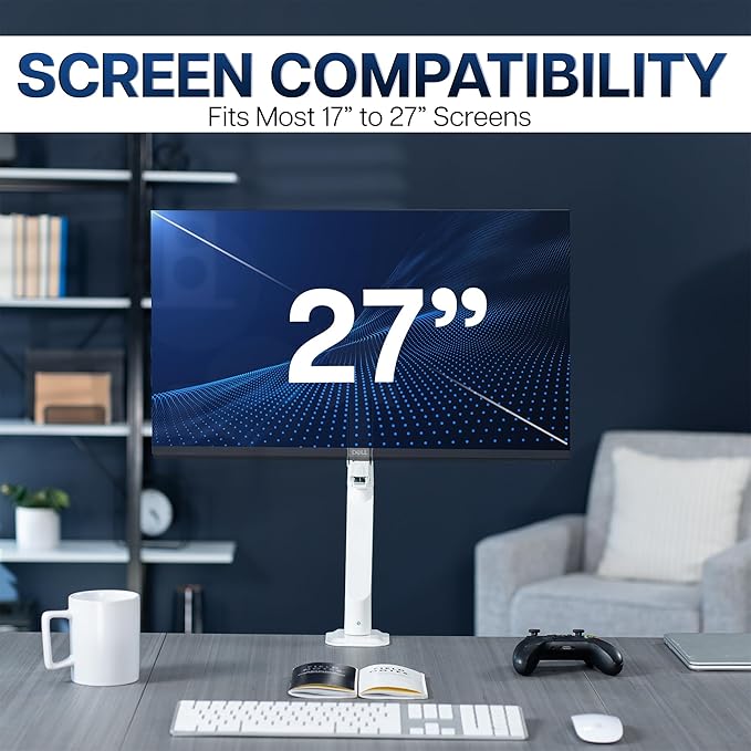 VIVO Articulating Single 17 to 27 inch Pneumatic Spring Arm Clamp-on Desk Mount Stand | Fits 1 Monitor Screen with Max VESA 100x100, White (STAND-V101OW)