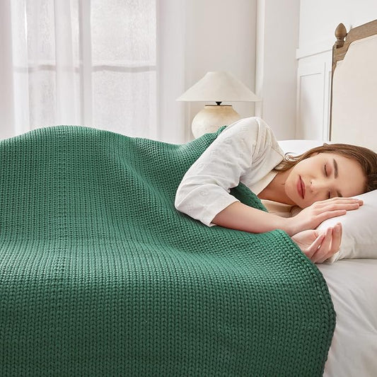 Guohaoi Knitted Weighted Blanket for Adults (Green 48"x72" 12lbs) No Beads Cooling Throw Blanket for Hot Sleepers, Home Decor Breathable Chunky Knit Heavy Blanket Use on Full Size Bed