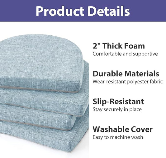 Chair Cushions for Dining Chairs with Ties and Removable Cover, Dining Kitchen Chair Pads with Non-Slip Bottom, High-Resilience Indoor Seat Cushions, 16'' x 16'' x 2'', Set of 4, Light Blue