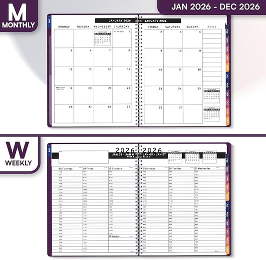 Ensight 2026 Appointment Book & Planner Ensight 6.5 x 8.5 inches Large Tabbed Daily Hourly Weekly Planner Schedule Book 30 Minute time Slots Business & Personal Planner Jan 2026 Dec 2026 Purple