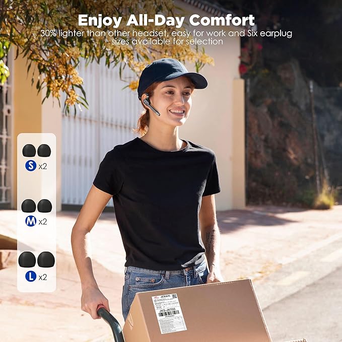 Bluetooth Headset, Wireless Bluetooth Earpiece with Dual-Mic & Noise Canceling, Single Ear Headset with Mute for Business, Remote Work, V5.3 Hand-Free headset for iOS Android Cell Phone (Gray)