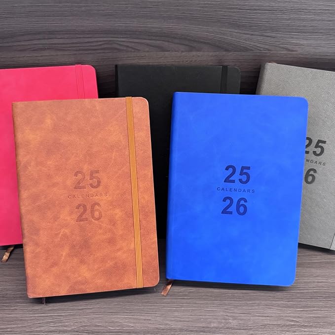 Daily Planner 2025-2026, Academic Planner 2025-2026 Weekly and Monthly Planner, Calendar Book with Hourly Schedule 8.5"x5.8", July 2025 to June 2026, Faux Leather Cover (Brown)