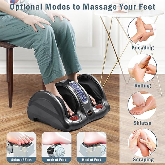 H&B Luxuries Shiatsu Foot Massager Machine with Remote Controller, Kneading and Rolling Home Massagers for Feet, Ankle, Calf, Leg, Gift for Men, Women, Father, Mom Parents and The Elderly, Gray
