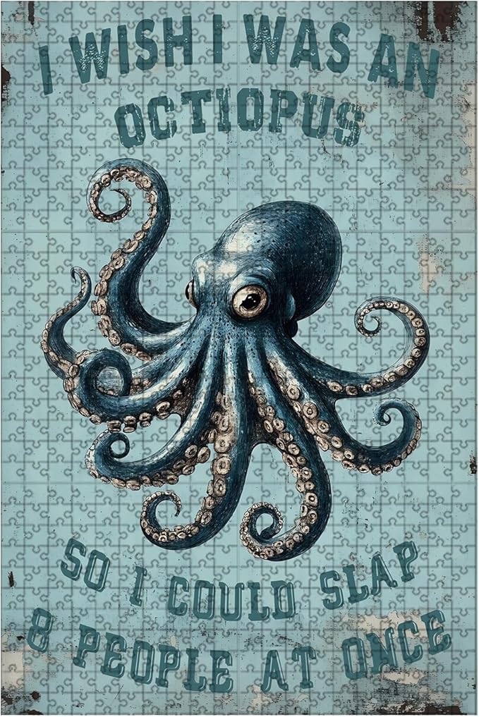 500 Piece Wooden Jigsaw PuzzleBeach Octopus for Adults & Kids Challenging Brain Teaser for Family Bonding Stress Relief Focus Trainer & Educational Toy 20.4x15 Inch