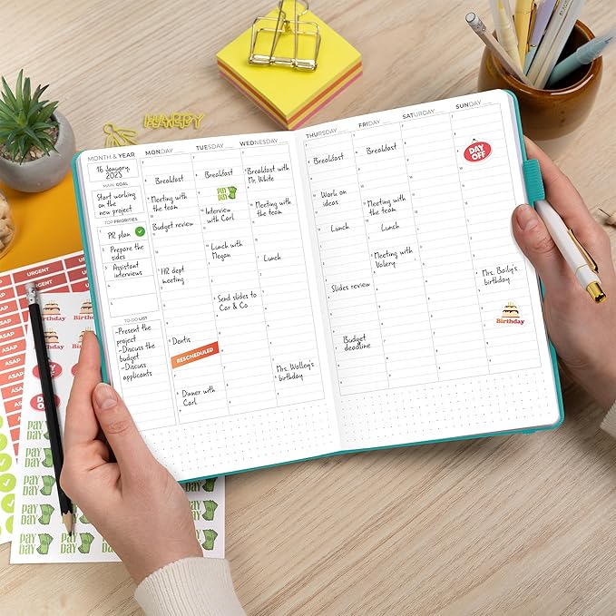 Clever Fox Appointment Book – Hourly Schedule Planner with Time Slots – Time Box Planner for Daily Work & To-Dos – Weekly & Monthly Spreads, Undated, Hardcover, A5 Size (Turquoise)