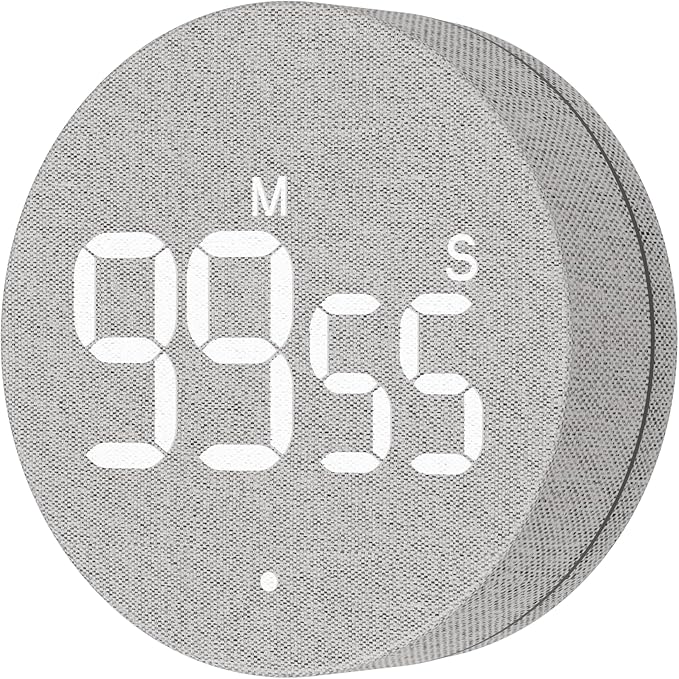 AVINIA Fabric Digital Kitchen Timer, Rechargeable with Large LED Display 0-99Mins, Magnetic Countdown Timers for Home Classroom Office Fitness Grey