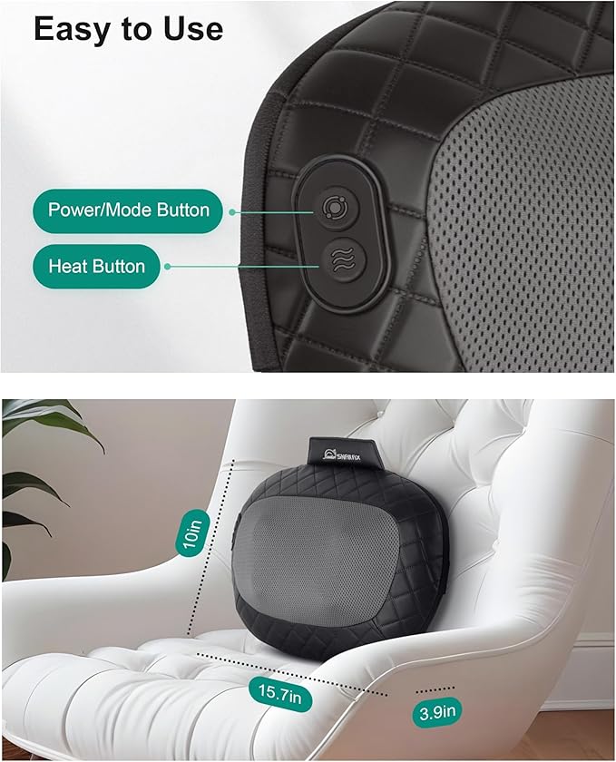 Snailax Shiatsu Back and Neck Massager with Heat, Electric Massager for Shoulder, Neck, Back, Kneading Deep Tissue Massage Pillow, Christmas Gifts