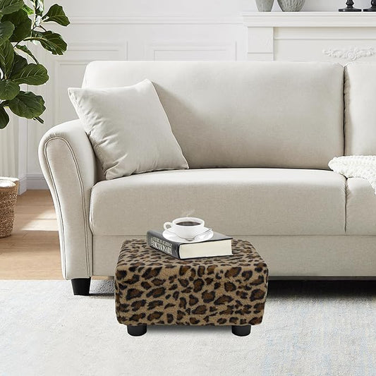 CAROLMADE Small Foot Stool Ottoman Footstool with Legs Under Desk Footrest for Living Room Bedroom and Office, Faux Fur Brown