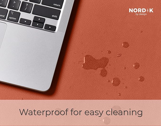 Nordik Cork Leather Desk Mat Cable Organizer - Saddle Brown 35 X 17 inch - Premium Extended Mouse Mat for Home Office Accessories - Non-Slip Vegan Leather Desk Pad Protector & Desk Blotter Pad