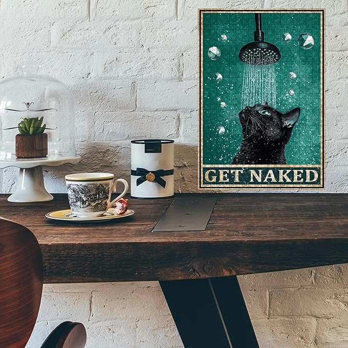 1000 Piece Jigsaw Puzzle Wooden Puzzle Black Cat Bathroom for Adults 29.5x19.7 Inch