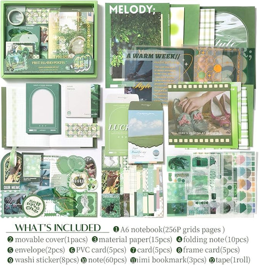 Scrapbooking Supplies Kit, Vintage Aesthetic Scrapbook Kit, Junk Journal Supplies with Scrapbook Stickers Paper, Journaling Supplies, Birthday Craft Gift for Adult Teen Girls Kid, Mist Island Poems