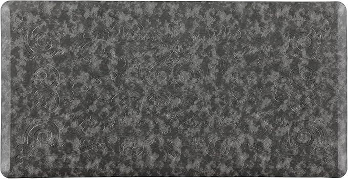 J&V TEXTILES Medallion Embossed Kitchen Mat Cushioned Anti Fatigue Floor Mat, Thick Non Slip Waterproof Kitchen Rugs and Mats,Heavy Duty Foam Standing Mat for Kitchen (Charcoal Gray, 20" X 39")