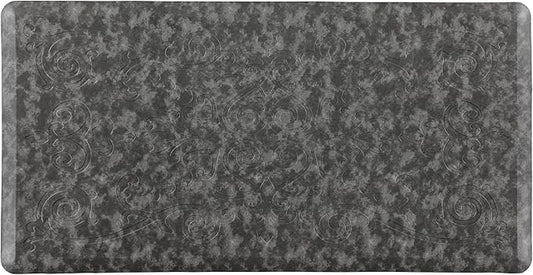 J&V TEXTILES Medallion Embossed Kitchen Mat Cushioned Anti Fatigue Floor Mat, Thick Non Slip Waterproof Kitchen Rugs and Mats,Heavy Duty Foam Standing Mat for Kitchen (Charcoal Gray, 20" X 39")